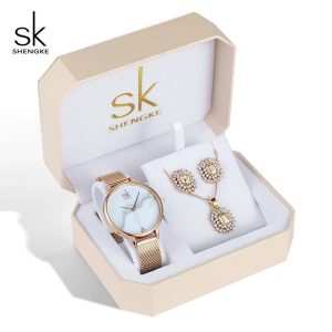 A Classic Ladies Watch Necklace Earrings Gift Set