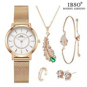 Ladies Watch bracelet Ring necklace earrings Gift set