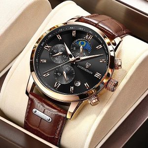 LIGE Men’s Chronograph Leather Fashion Wrist watch